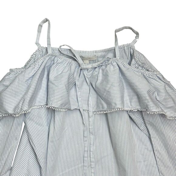 Jonathan Simkhai Top Sz XS Striped Ruffle Off The Shoulder 3/4 Sleeve Blue White - Picture 7 of 10